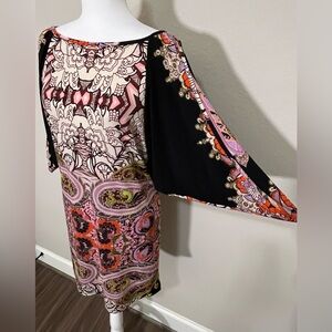 Uncle Frank Boho Artsy Print Batwing Sleeve Maximalist Gypsy Tunic Dress M